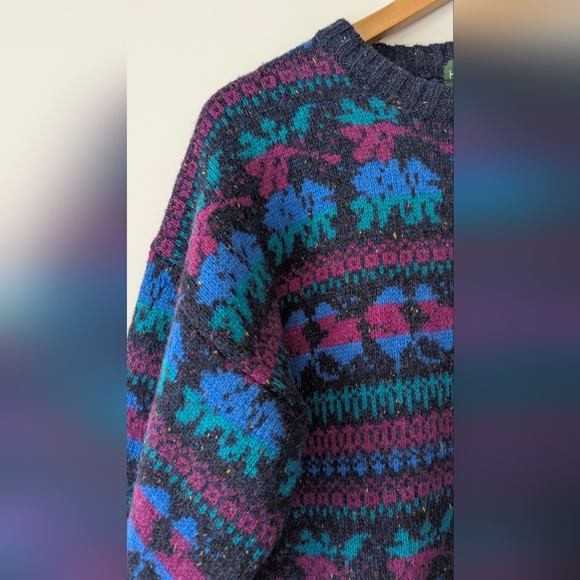 Vintage Hunt Club Large Wool Blend Grandpa Sweater Blue Purple Cozy - Picture 4 of 10